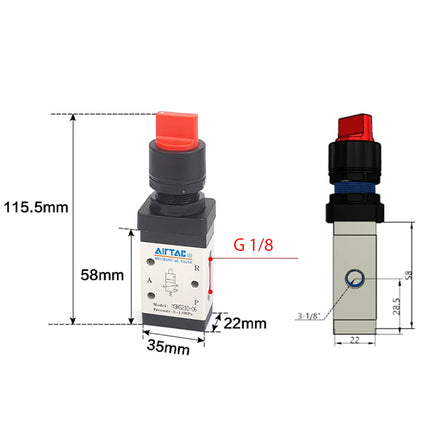 Airtac M3HS210-06: Manual Valve. 3 Way - M3HS21006RG