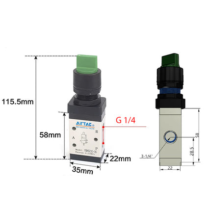Airtac M3HS210-08: Manual Valve. 3 Way - M3HS21008GG