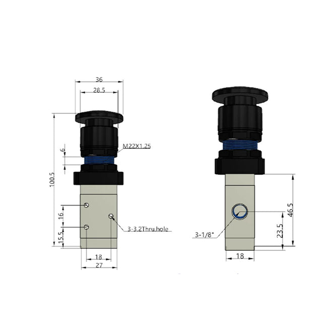 Airtac M3PM110-06: Manual Valve. 3 Way - M3PM11006B