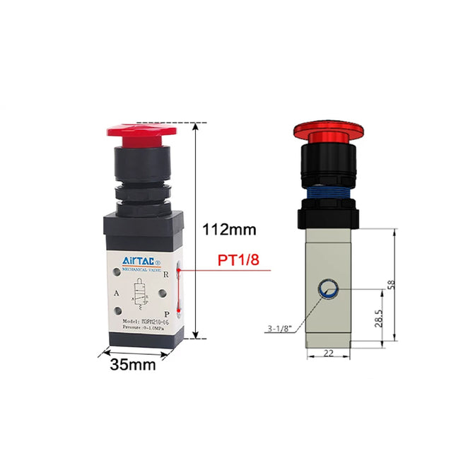 Airtac M3PM110-06: Manual Valve. 3 Way - M3PM21006R