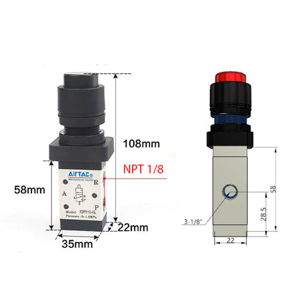 Airtac M3PP110-06: Manual Valve. 3 Way - M3PP21006RT