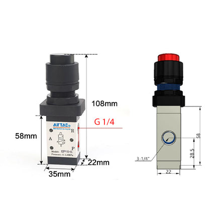 Airtac M3PP110-08: Manual Valve. 3 Way - M3PP21008RG