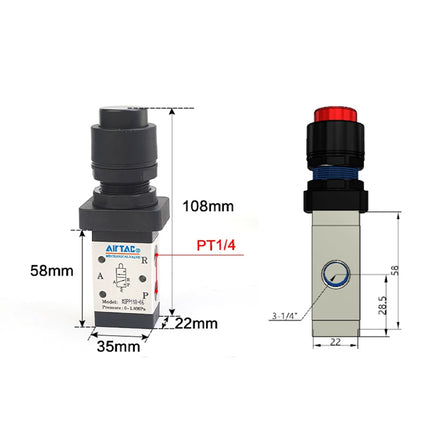 Airtac M3PP110-08: Manual Valve. 3 Way - M3PP21008R