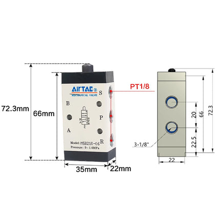Airtac M5B210-06: Manual Valve. 5 Way - M5B21006