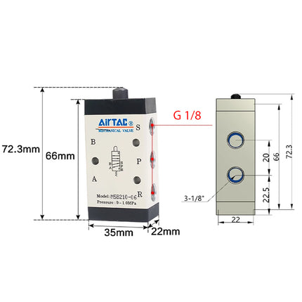 Airtac M5B210-06: Manual Valve. 5 Way - M5B21006G