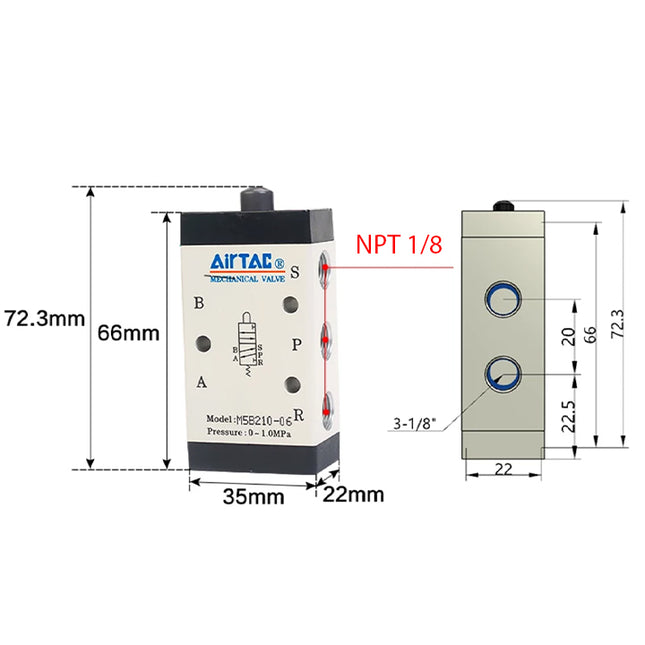 Airtac M5B210-06: Manual Valve. 5 Way - M5B21006T