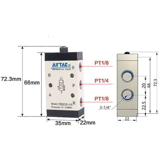 Airtac M5B210-08: Manual Valve. 5 Way - M5B21008