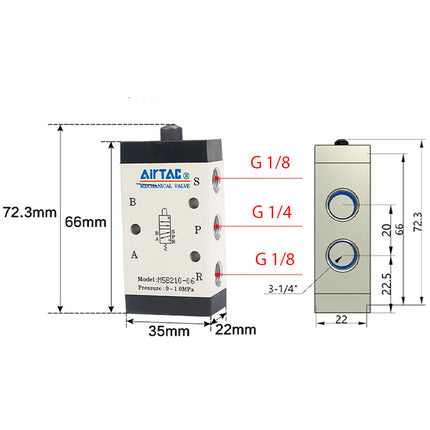 Airtac M5B210-08: Manual Valve. 5 Way - M5B21008G