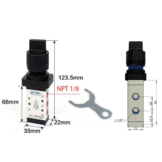 Airtac M5HS210-06: Manual Valve. 5 Way - M5HS21006BT