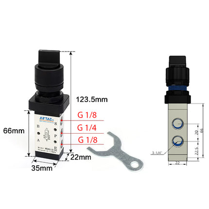 Airtac M5HS210-08: Manual Valve. 5 Way - M5HS21008BG