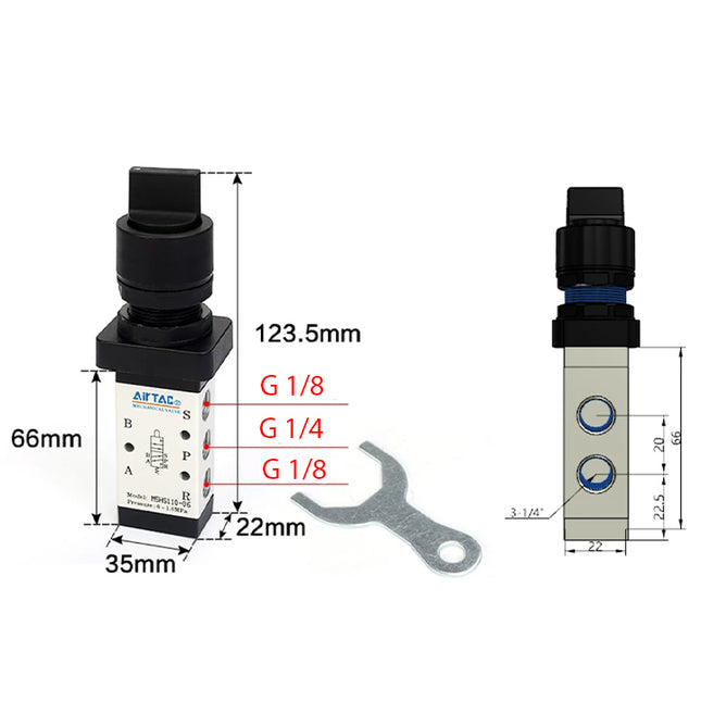 Airtac M5HS210-08: Manual Valve. 5 Way - M5HS21008BG