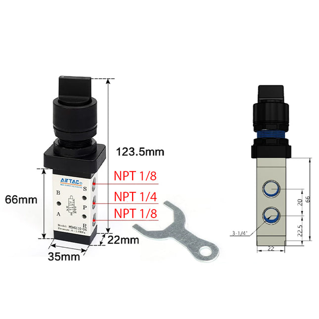 Airtac M5HS210-08: Manual Valve. 5 Way - M5HS21008BT