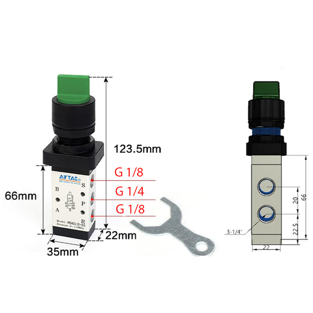 Airtac M5HS210-08: Manual Valve. 5 Way - M5HS21008GG