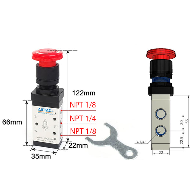 Airtac M5PL210-08: Manual Valve. 5 Way - M5PL21008T