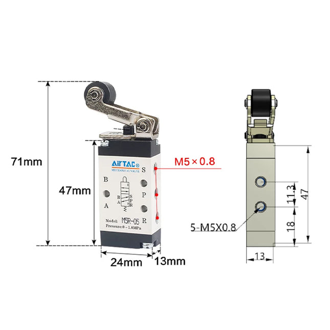 Airtac M5R-05: Manual Valve. Miniature. 5 Way - M5R05