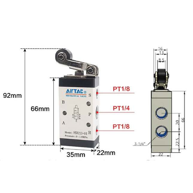 Airtac M5R210-08: Manual Valve. 5 Way - M5R21008