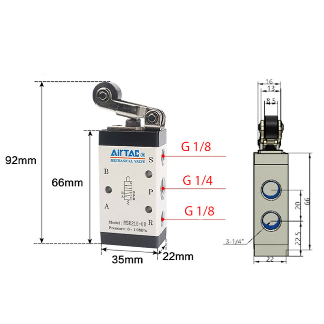 Airtac M5R210-08: Manual Valve. 5 Way - M5R21008G