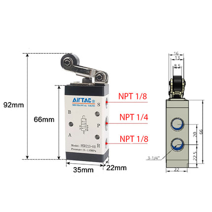 Airtac M5R210-08: Manual Valve. 5 Way - M5R21008T