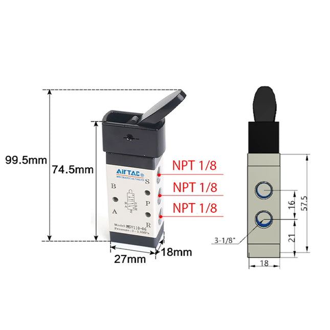 Airtac M5Y110-06: Manual Valve. 5 Way - M5Y11006T