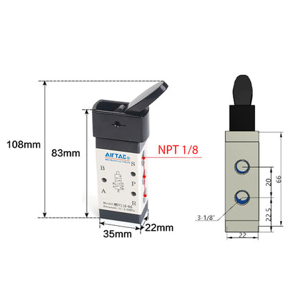 Airtac M5Y210-06: Manual Valve. 5 Way - M5Y21006T