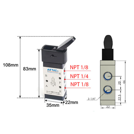 Airtac M5Y210-08: Manual Valve. 5 Way - M5Y21008T