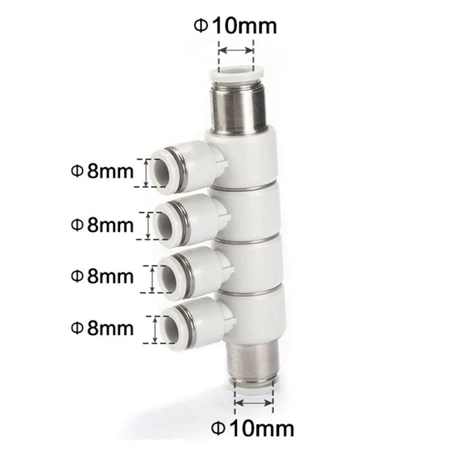 Airtac PHD: Push Lock Fitting. Universal Reducer Four Branch Union - PHD10-8D