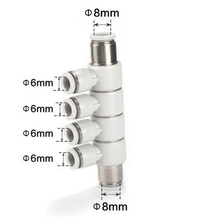 Airtac PHD: Push Lock Fitting. Universal Reducer Four Branch Union - PHD8-6D