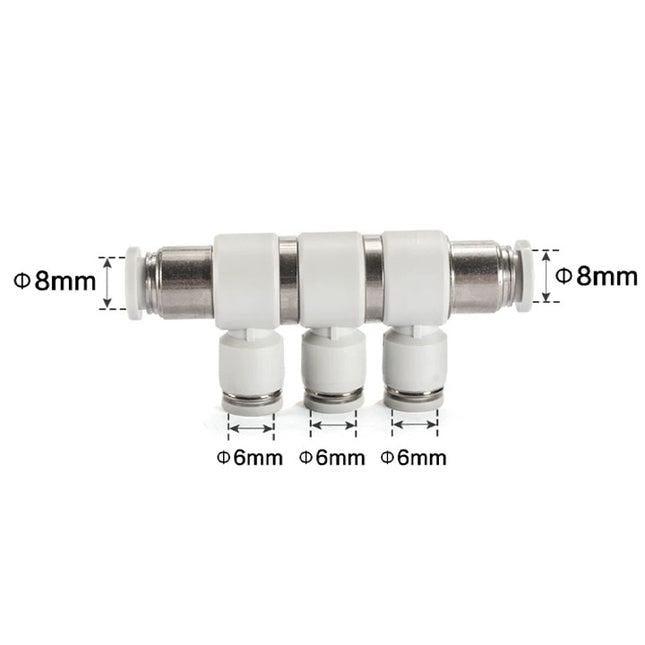 Airtac PHK: Push Lock Fitting. Universal Reducer Triple Branch Union - PHK8-6D