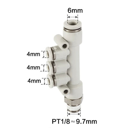 Airtac PKD: Pneumatic Push-in Reducer Threaded 5-Way Fitting - PKD6-401-S