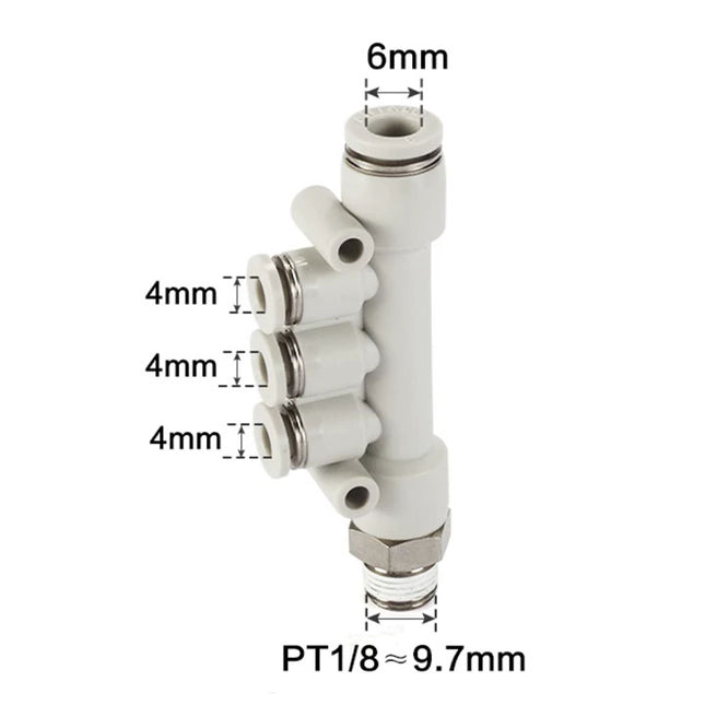 Airtac PKD: Push Lock Fitting. Male Reducer Triple Branch - PKD6-401D