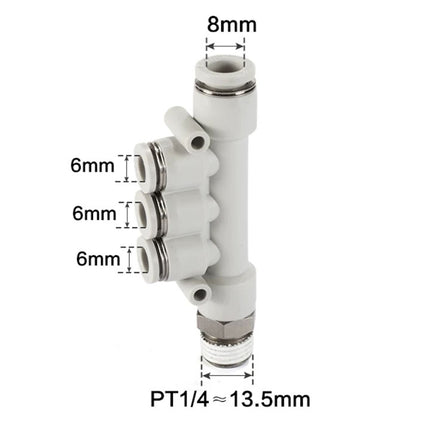 Airtac PKD: Pneumatic Push-in Reducer Threaded 5-Way Fitting - PKD8-602D-S