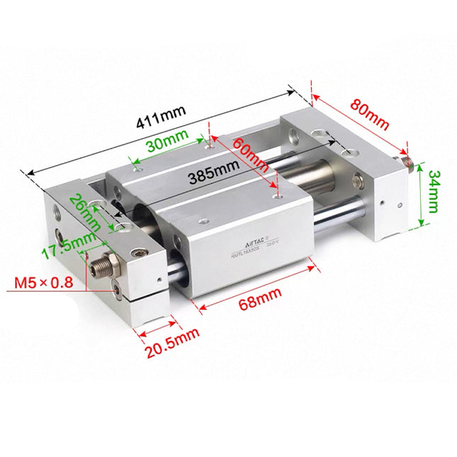 Airtac RMTL: Guided rodless cylinder,magnetic coupled/ball bearing - RMTL10X300S