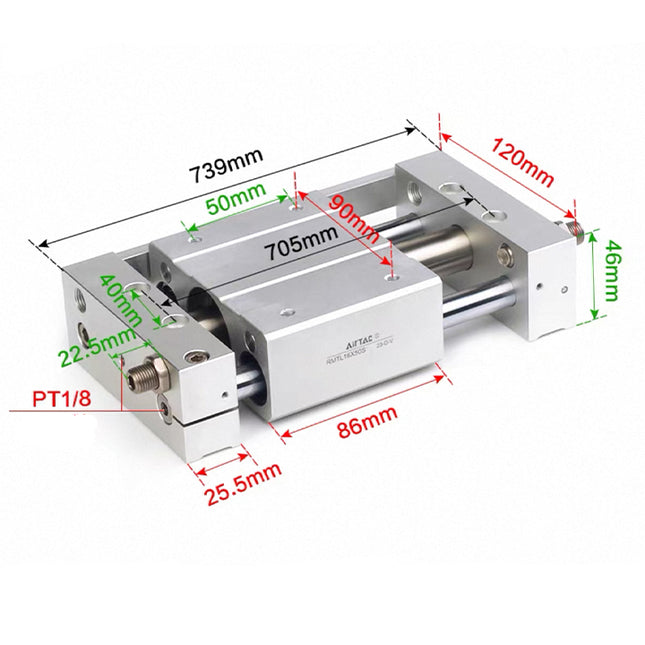 Airtac RMTL: Guided rodless cylinder,magnetic coupled/ball bearing - RMTL20X600S