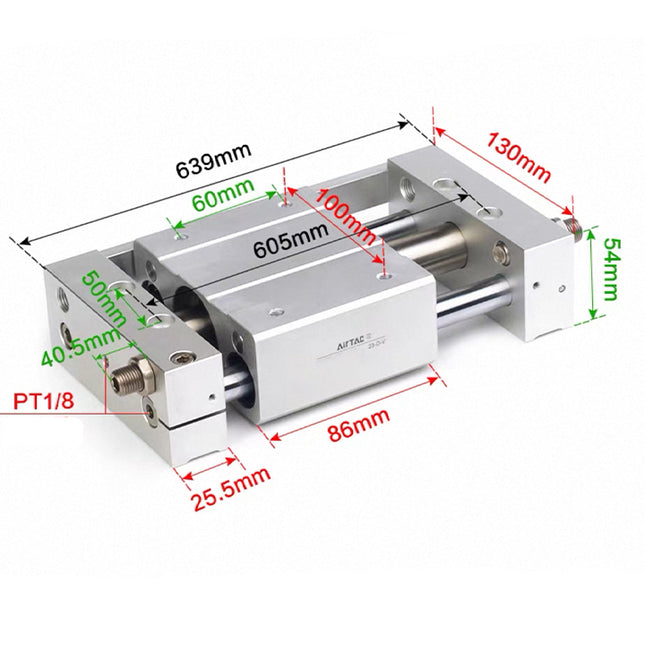 Airtac RMTL: Guided rodless cylinder,magnetic coupled/ball bearing - RMTL25X500S