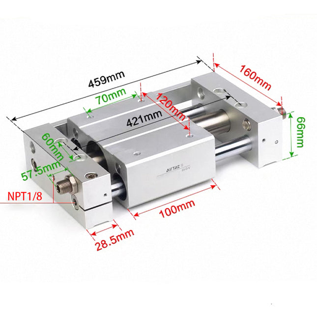 Airtac RMTL: Guided rodless cylinder,magnetic coupled/ball bearing - RMTL32X300ST