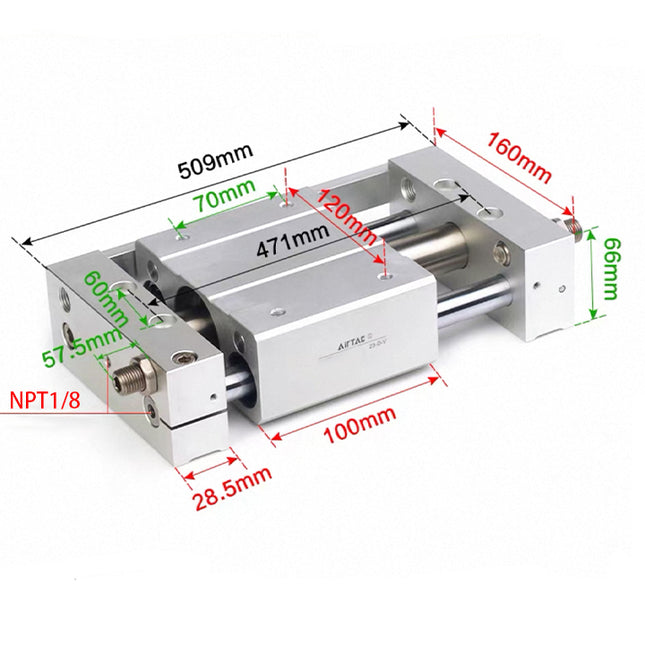 Airtac RMTL: Guided rodless cylinder,magnetic coupled/ball bearing - RMTL32X350ST