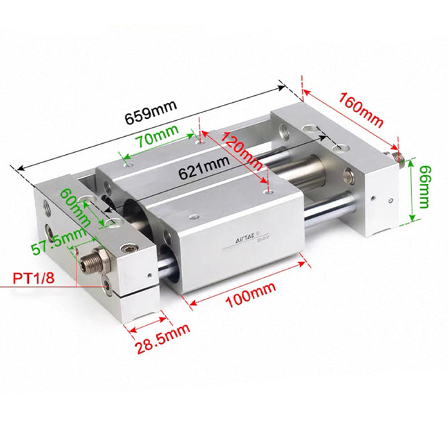 Airtac RMTL: Guided rodless cylinder,magnetic coupled/ball bearing - RMTL32X500S
