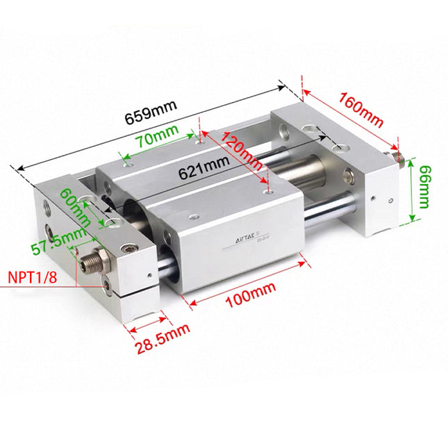 Airtac RMTL: Guided rodless cylinder,magnetic coupled/ball bearing - RMTL32X500ST