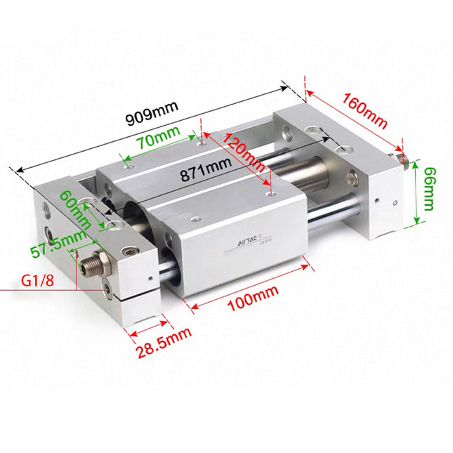 Airtac RMTL: Guided rodless cylinder,magnetic coupled/ball bearing - RMTL32X750SG