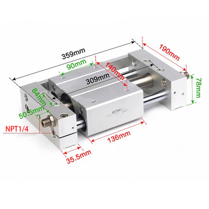 Airtac RMTL: Guided rodless cylinder,magnetic coupled/ball bearing - RMTL40X150ST