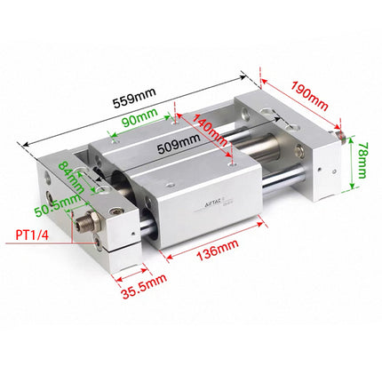 Airtac RMTL: Guided rodless cylinder,magnetic coupled/ball bearing - RMTL40X350S