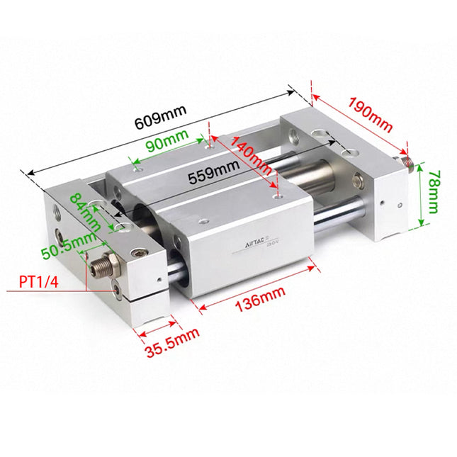Airtac RMTL: Guided rodless cylinder,magnetic coupled/ball bearing - RMTL40X400S