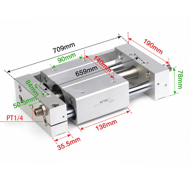 Airtac RMTL: Guided rodless cylinder,magnetic coupled/ball bearing - RMTL40X500S
