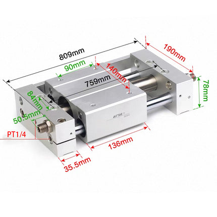 Airtac RMTL: Guided rodless cylinder,magnetic coupled/ball bearing - RMTL40X600S