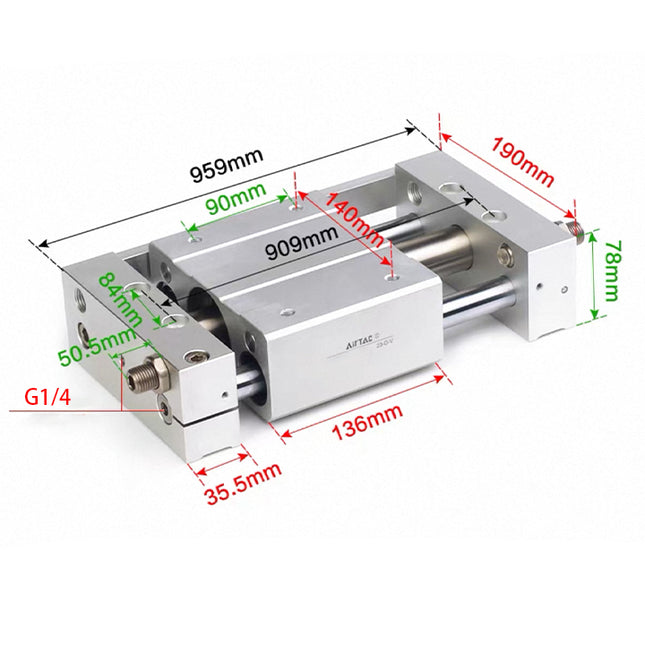 Airtac RMTL: Guided rodless cylinder,magnetic coupled/ball bearing - RMTL40X750SG