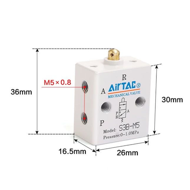 Airtac S3B-M5: Manual Valve. 3 Way - S3BM5