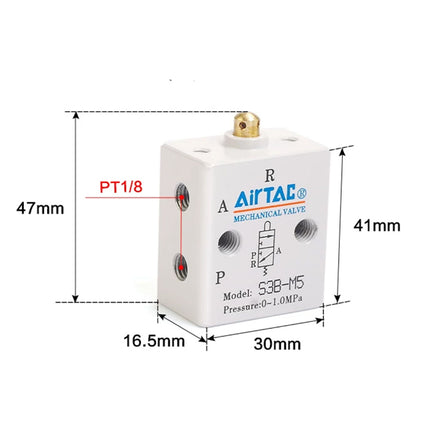 Airtac S3B-06: Manual Valve. 3 Way - S3B06