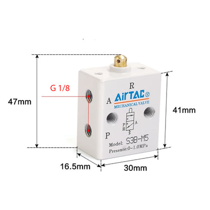 Airtac S3B-06: Manual Valve. 3 Way - S3B06G