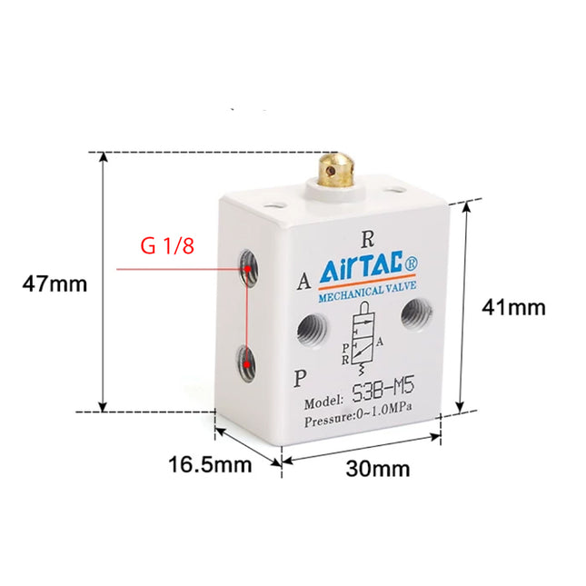 Airtac S3B-06: Manual Valve. 3 Way - S3B06G
