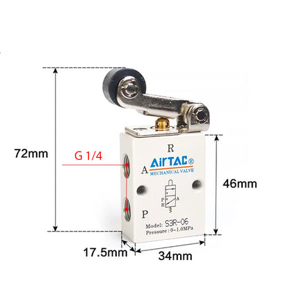 Airtac S3R-08: Manual Valve. 3 Way - S3R08G